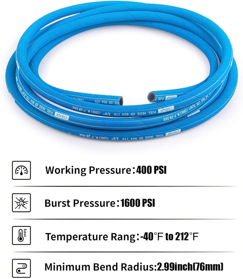 CNRAQR 3/8” Fuel Line Hose 15FT High Pressure Fuel Hose 400PSI 2.8Mpa NBR Rubber and CR Neoprene EN854-1TE for Automotive Fuel Systems Engines (Attached Hose Clamp) - Image 2